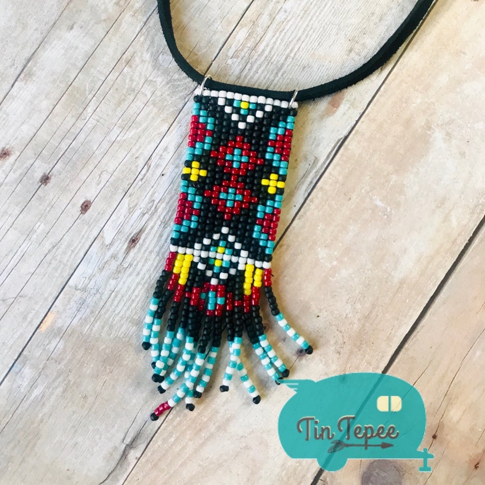 Handmade Native Beaded Leather Western Necklace